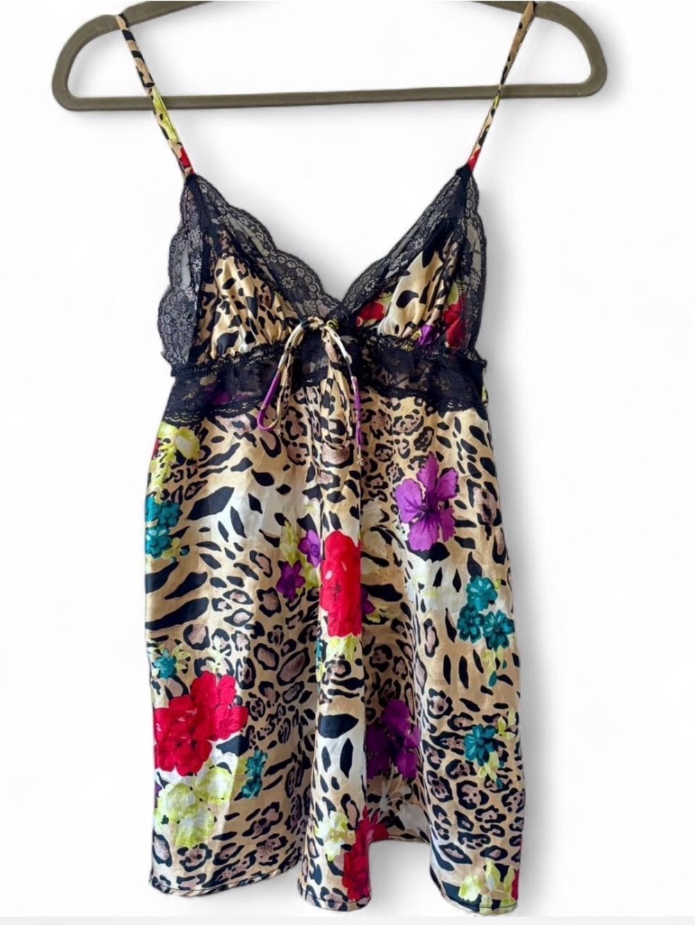 Animal Print Floral Lace Babydoll Cami Top Dress S